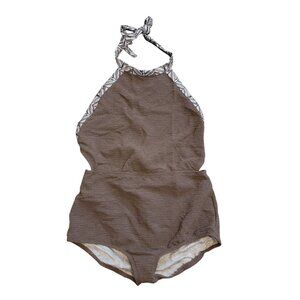 NEW Free People Heidi Printed Surf Swimsuit Women XL Beach Retro One Piece Brown
